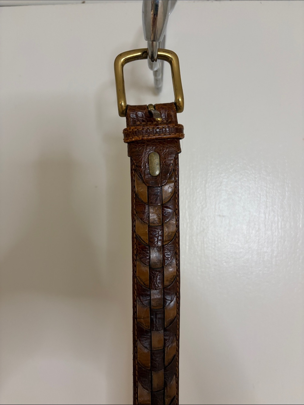 Woven Leather Brown Belt with Brass Buckle